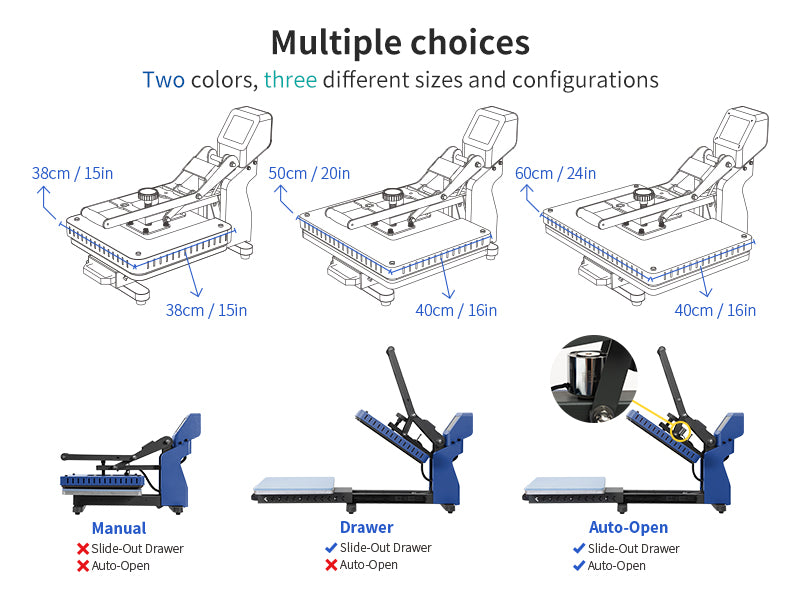 Auto Drawer Flat heat press (38*38cm) - Seychelles Blue
