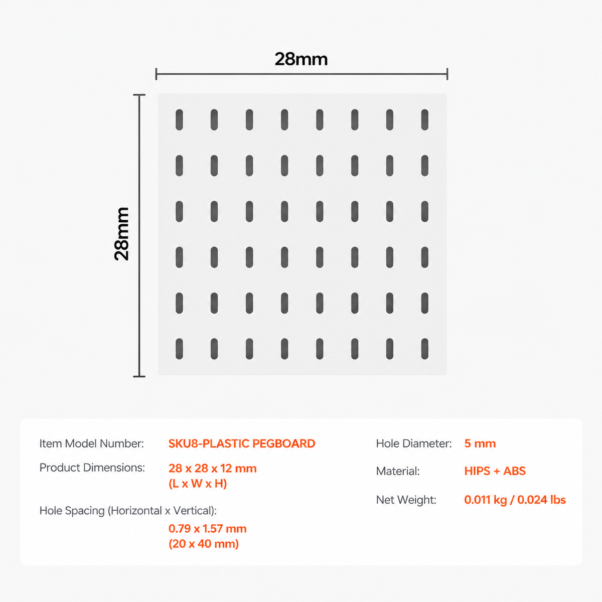 VEVOR Pegboard Solo - (1 Panel, 280 x 280 mm)-WHITE