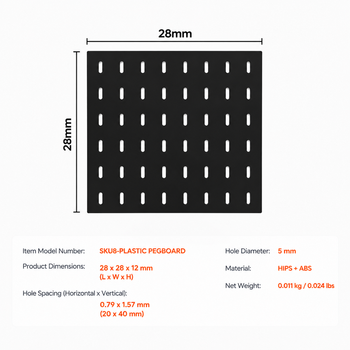 VEVOR Pegboard Solo - (1 Panel, 280 x 280 mm)-BLACK