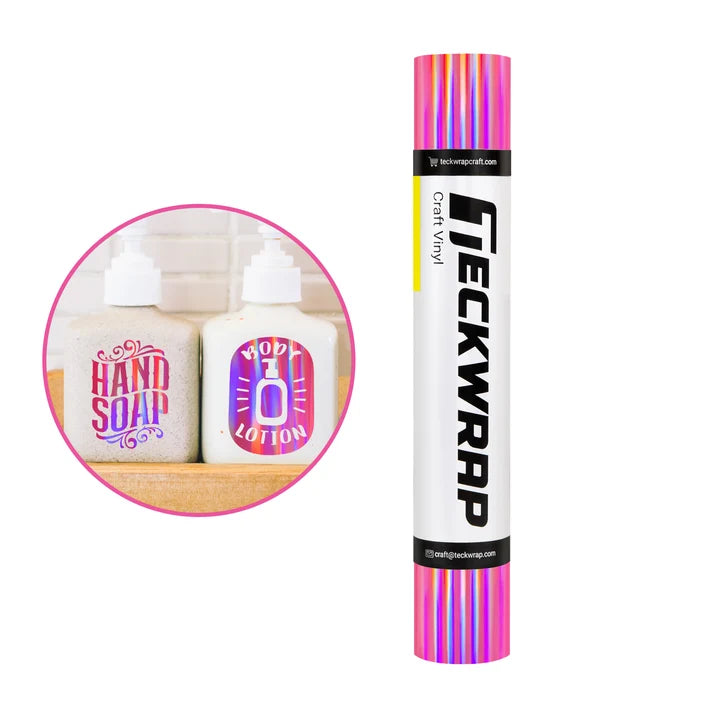 Bubble Free Holographic Rainbow Adhesive Vinyl-Pink