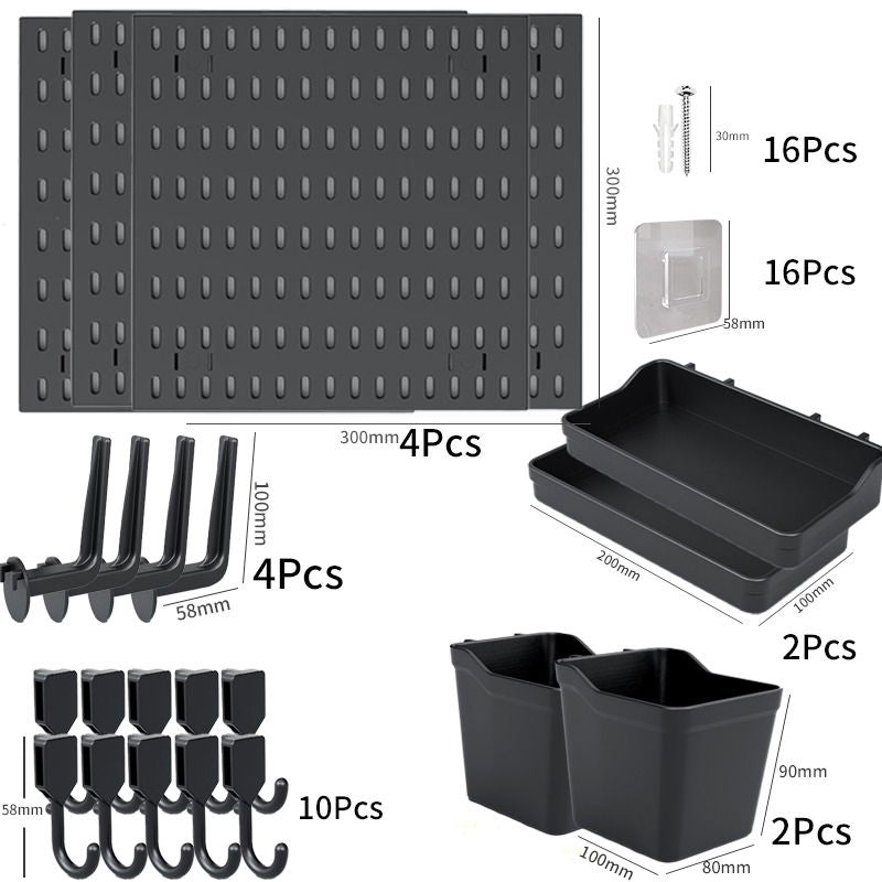 Pegboard Wall Organizer Set – 4 Panels (30x30cm) + 56 Accessories-BLACK