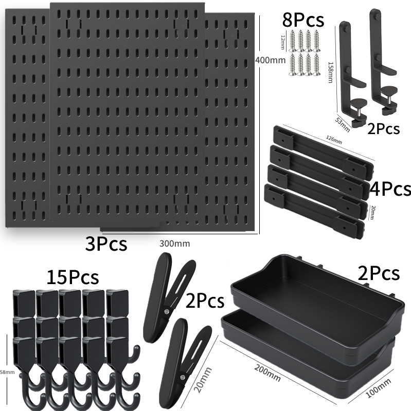 Pegboard Wall Organizer – Set of 3 PIECES with Accessories-BLACK