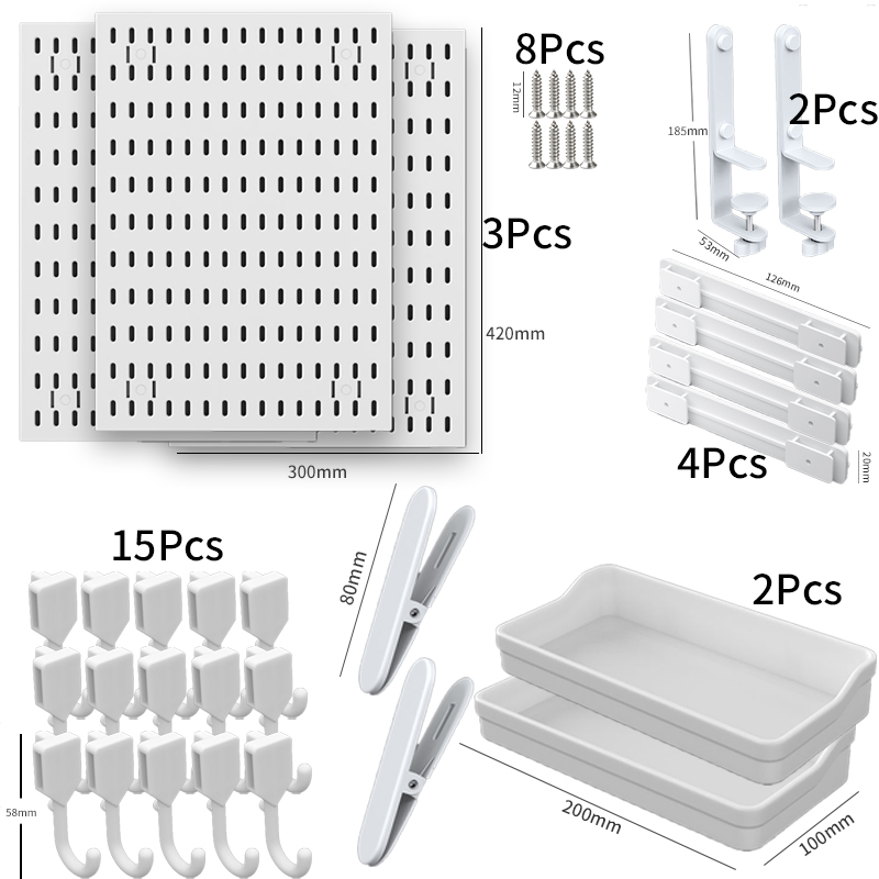 Pegboard Wall Organizer – Set of 3 Pieces with Accessories-WHITE