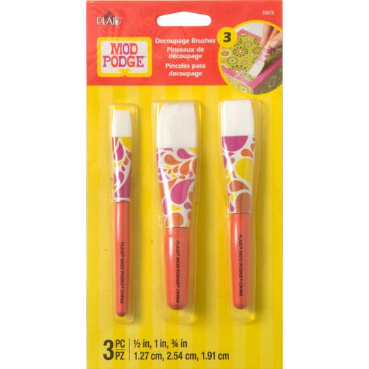 Plaid Mod Podge Short Handle Brush Set 3/Pkg
