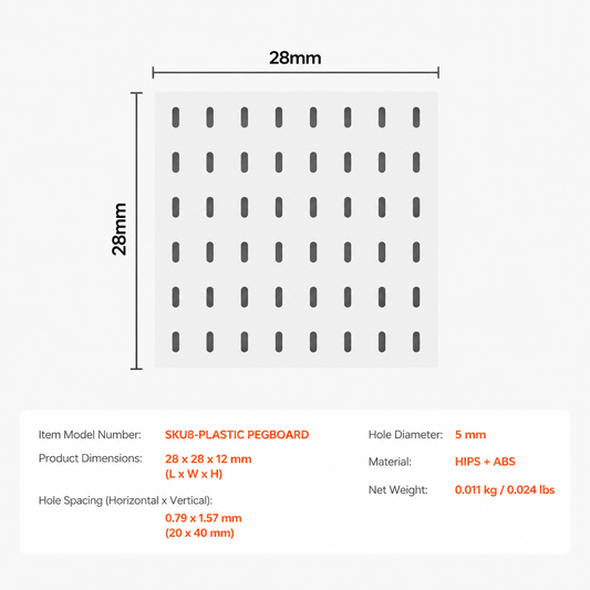 VEVOR Pegboard Solo - (1 Panel, 280 x 280 mm)-WHITE