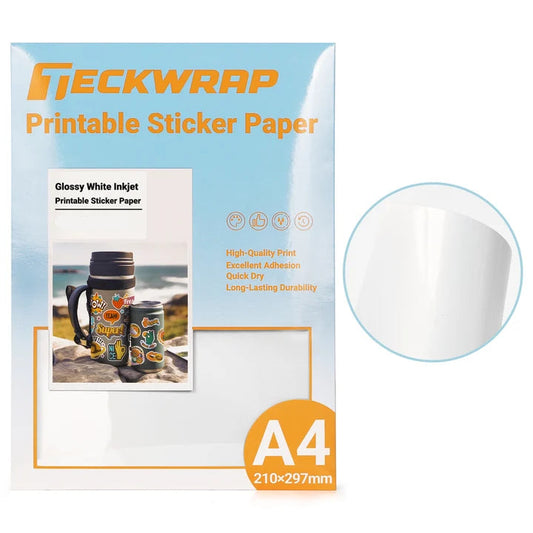 TECKWRAP Inkjet Printable Sticker Vinyl- Glossy White (15PCS)