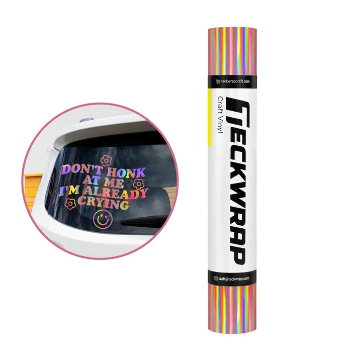 Bubble Free Holographic Rainbow Adhesive Vinyl-Rose Gold