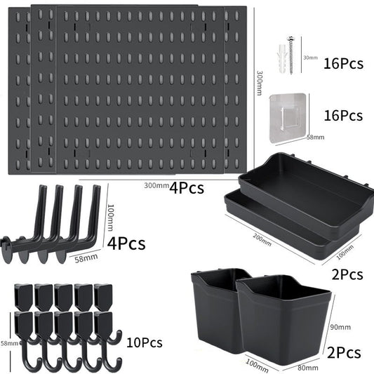 Pegboard Wall Organizer Set – 4 Panels (30x30cm) + 56 Accessories-BLACK