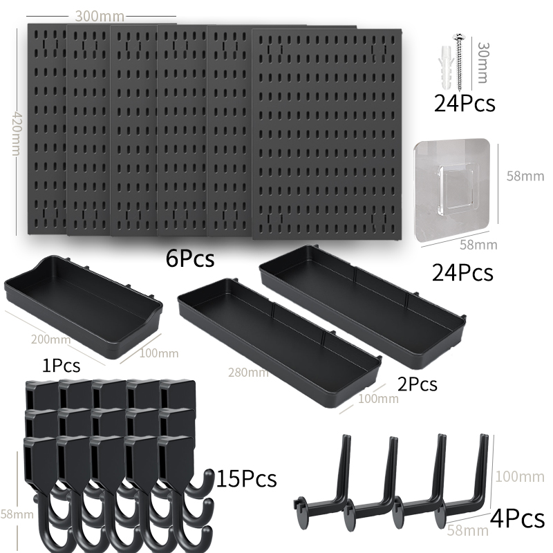 Black Pegboard Set of 6 (32x40) with Accessories-BLACK