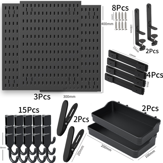 Pegboard Wall Organizer – Set of 3 PIECES with Accessories-BLACK