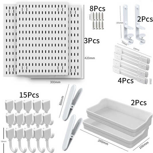 Pegboard Wall Organizer – Set of 3 Pieces with Accessories-WHITE