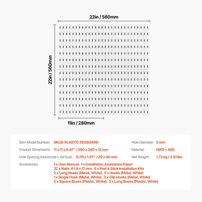 VEVOR Pegboard Combination Kit - (4 Panels, 280 x 280 mm)-WHITE
